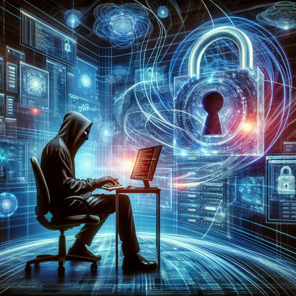 "Imagem ilustrativa de engenharia reversa em hacking, mostrando um computador com código-fonte em tela, representando técnicas de análise e desmontagem de software."