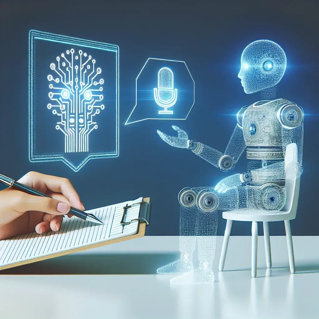 "Entrevista com inteligência artificial mostrando um modelo GPT co-escrevendo um post de blog, ilustrando a colaboração entre humanos e tecnologia na criação de conteúdo digital."