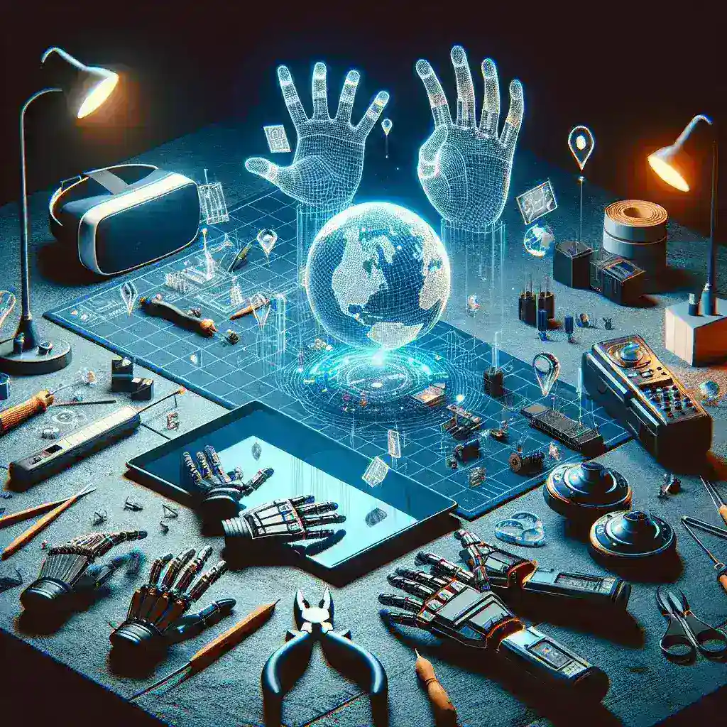 "Exemplo de ferramenta háptica DIY para experimentar o metaverso, destacando kits acessíveis e projetos inovadores para criadores iniciantes."