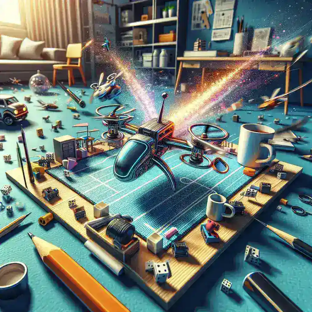 "Nano drone racing event showcasing advanced miniature drones racing at high speeds, highlighting the excitement and precision of the sport in a competitive atmosphere."